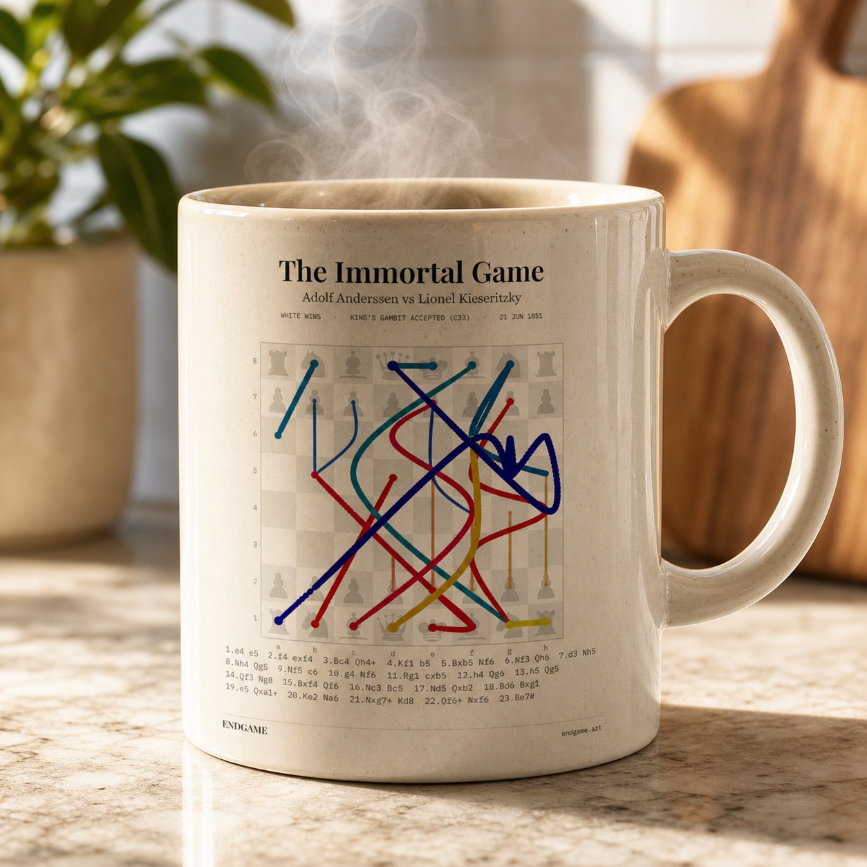 Endgame chess mug with the trace artwork