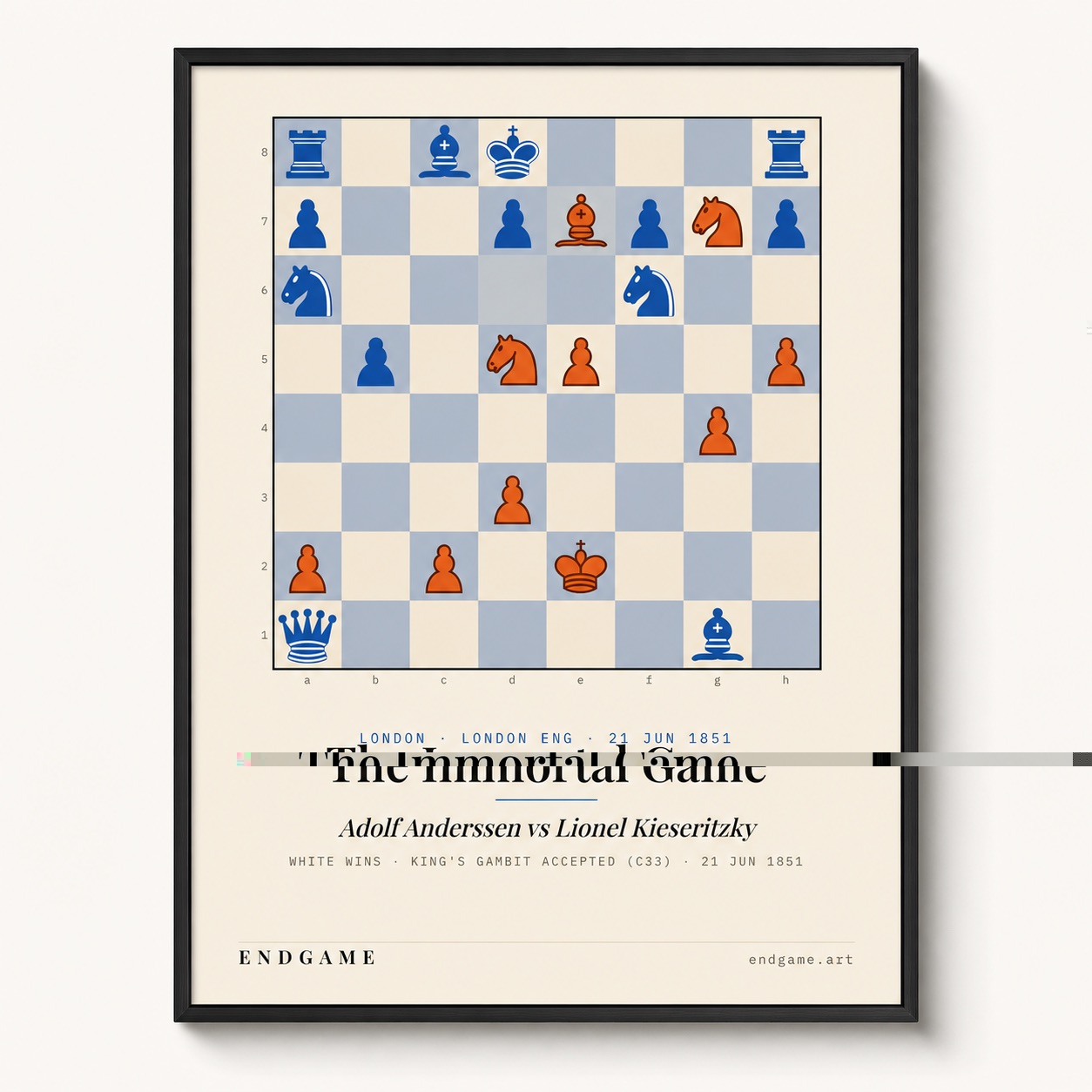 Framed Endgame chess print, studio shot